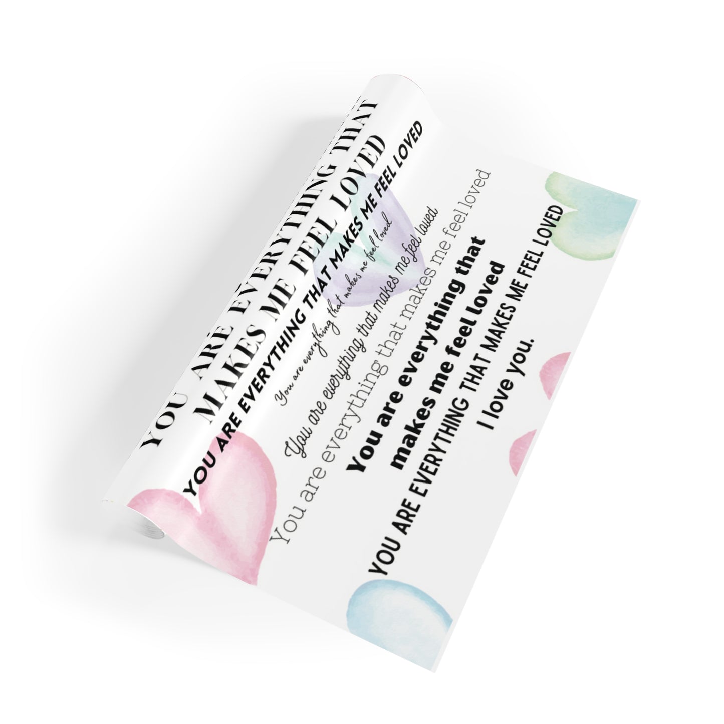 Gift Wrapping Paper Rolls "You are everything that makes me feel loved", RAINBOW HEARTS - 1pc