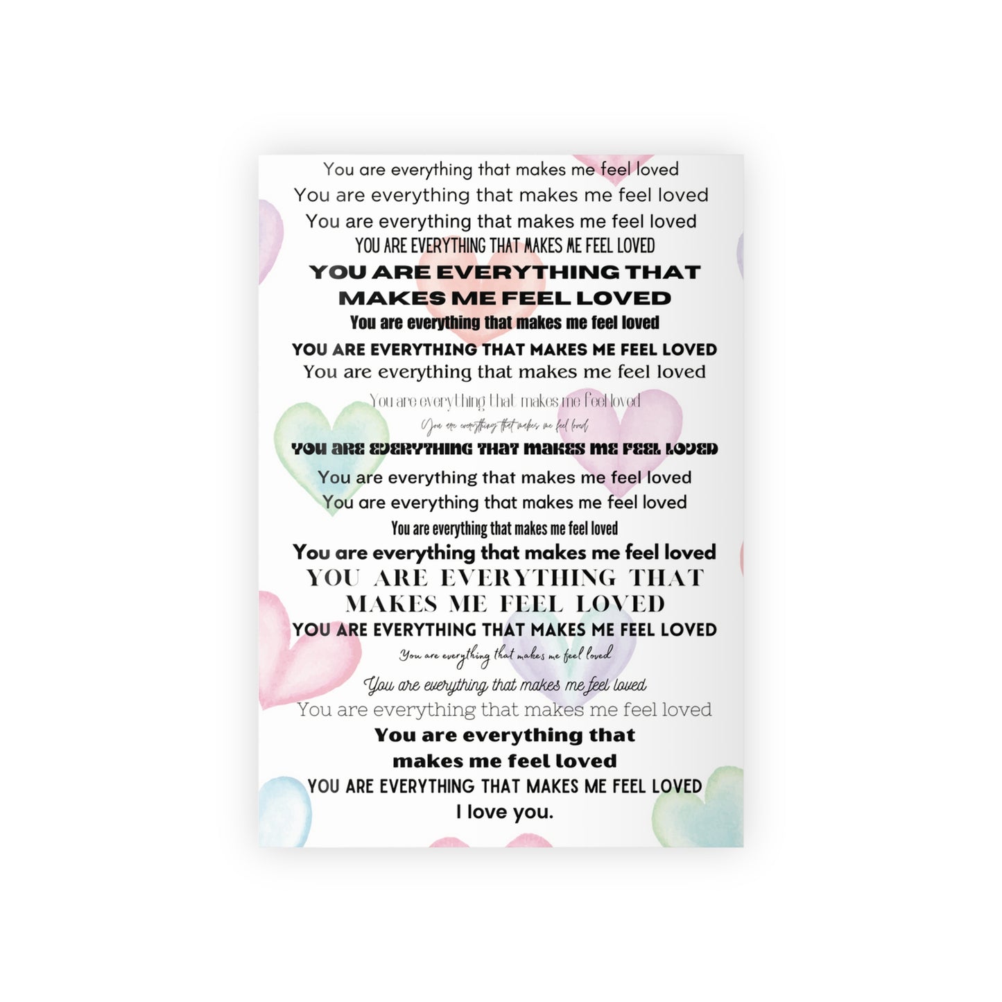 Gift Wrapping Paper Rolls "You are everything that makes me feel loved", RAINBOW HEARTS - 1pc
