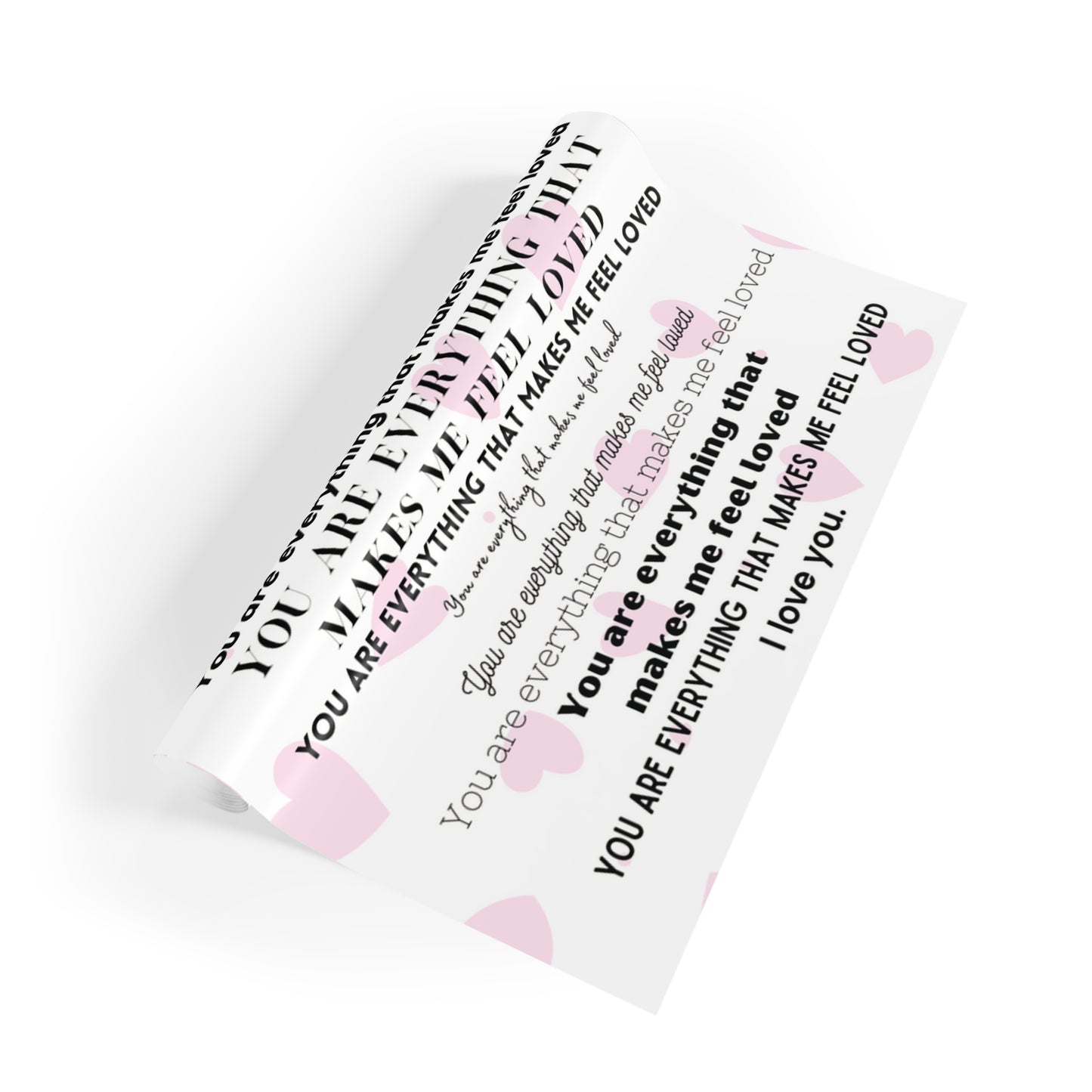 Gift Wrapping Paper Rolls "You are everything that makes me feel loved", RED HEARTS - 1pc